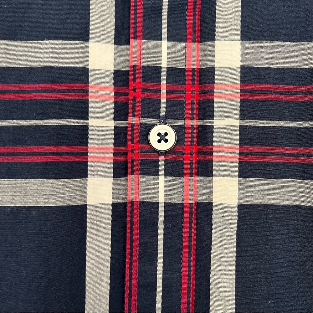 Express Red Blue Check Fitted Button Long Sleeve … - image 4